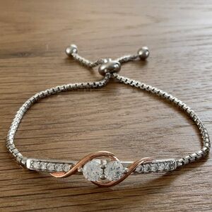 Sterling Silver 925 Stamped Rose Plated  Cubic Zirconia Bolo Bracelet